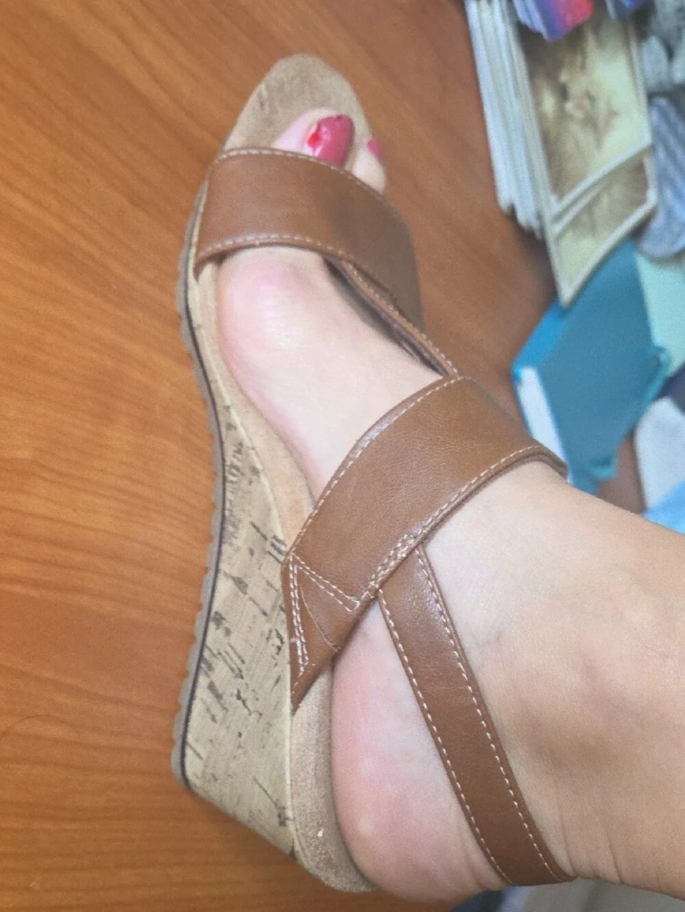 Dr. Scholl's Brown Cork Wedge Sandals
